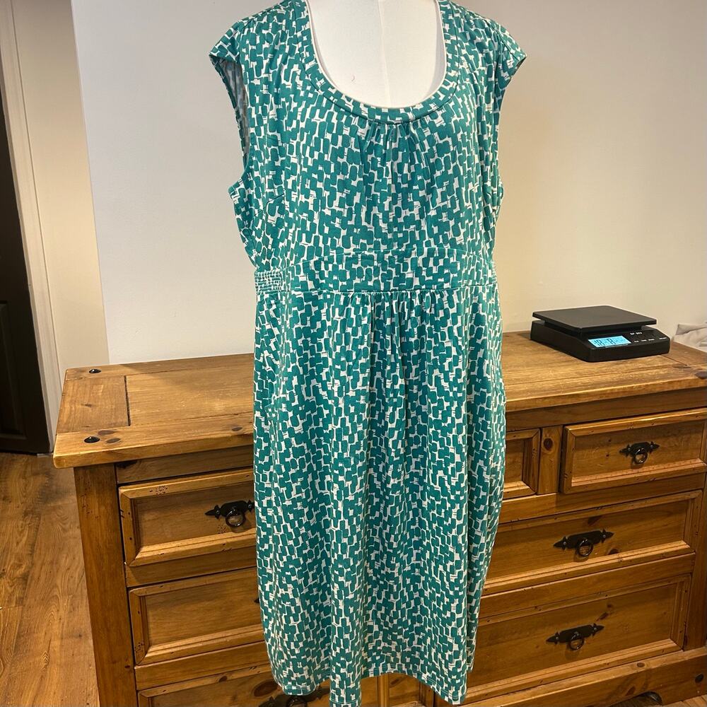 BODEN Sz 16L Cap Sleeve Jersey Dress Pockets Scoop Neck Modal Cotton Comfort